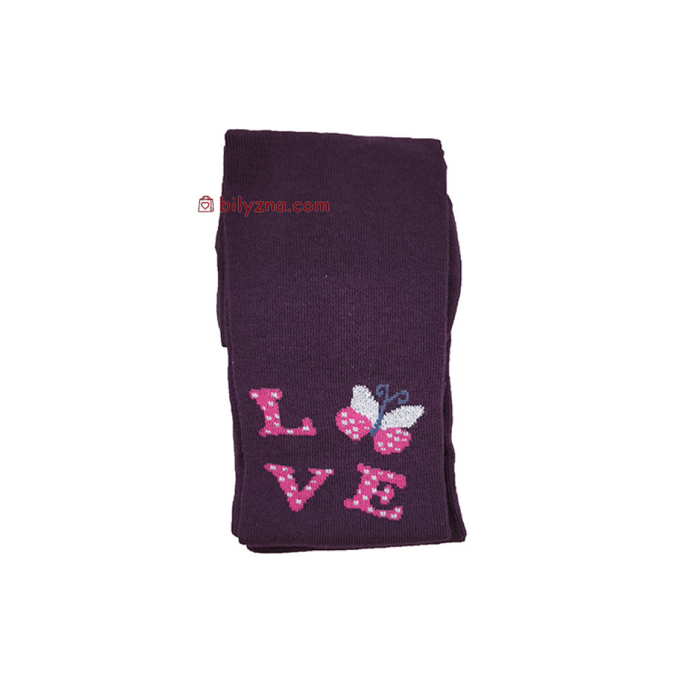 Master Step KidStep 5003 фіолетові дитячі бавовняні колготи з написом LOVE