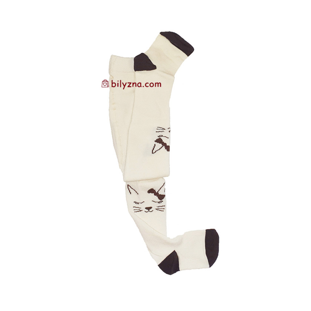 TwinSocks 310 айворі бавовняні колготи з котиком на дівчинку