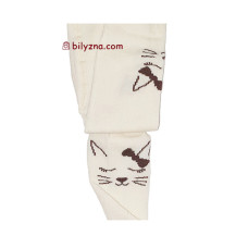 TwinSocks 310 айворі бавовняні колготи з котиком на дівчинку