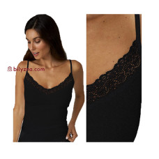 LVSM 401/03/02 Ellen чорна жіноча майка без малюнку на тонких бретелях з гіпюром