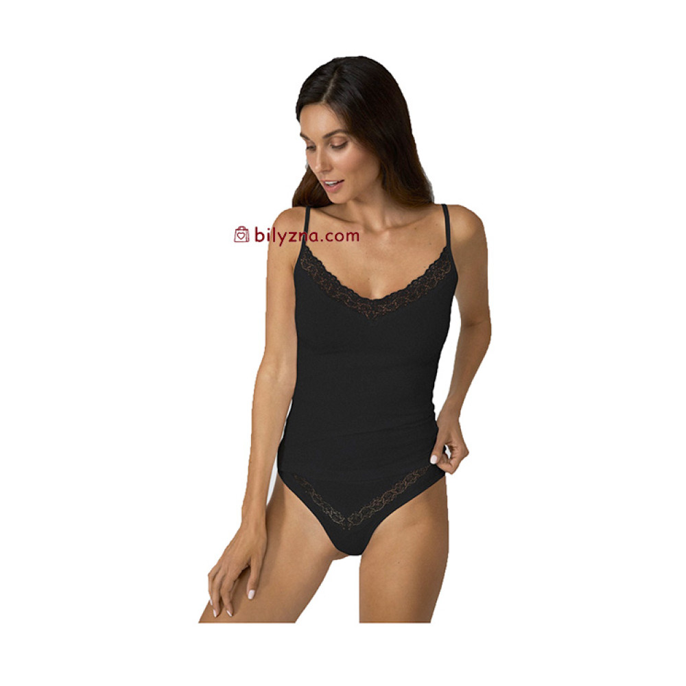 LVSM 401/03/02 Ellen чорна жіноча майка без малюнку на тонких бретелях з гіпюром