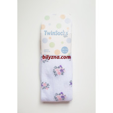 TwinSocks 310 білі бавовняні колготи з квітами на дівчинку