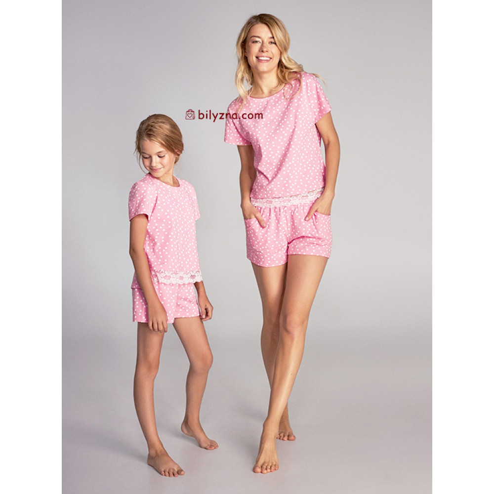 Ellen GNP 075/001 рожева піжама в горошок, нічний комплект футболка та шорти на дівчинку
