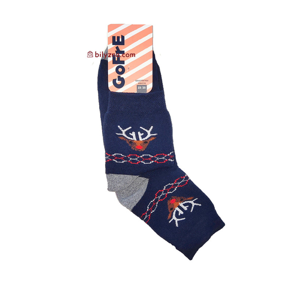 Gofre 250 темно-сині шкарпетки до нового року з прикольними оленями