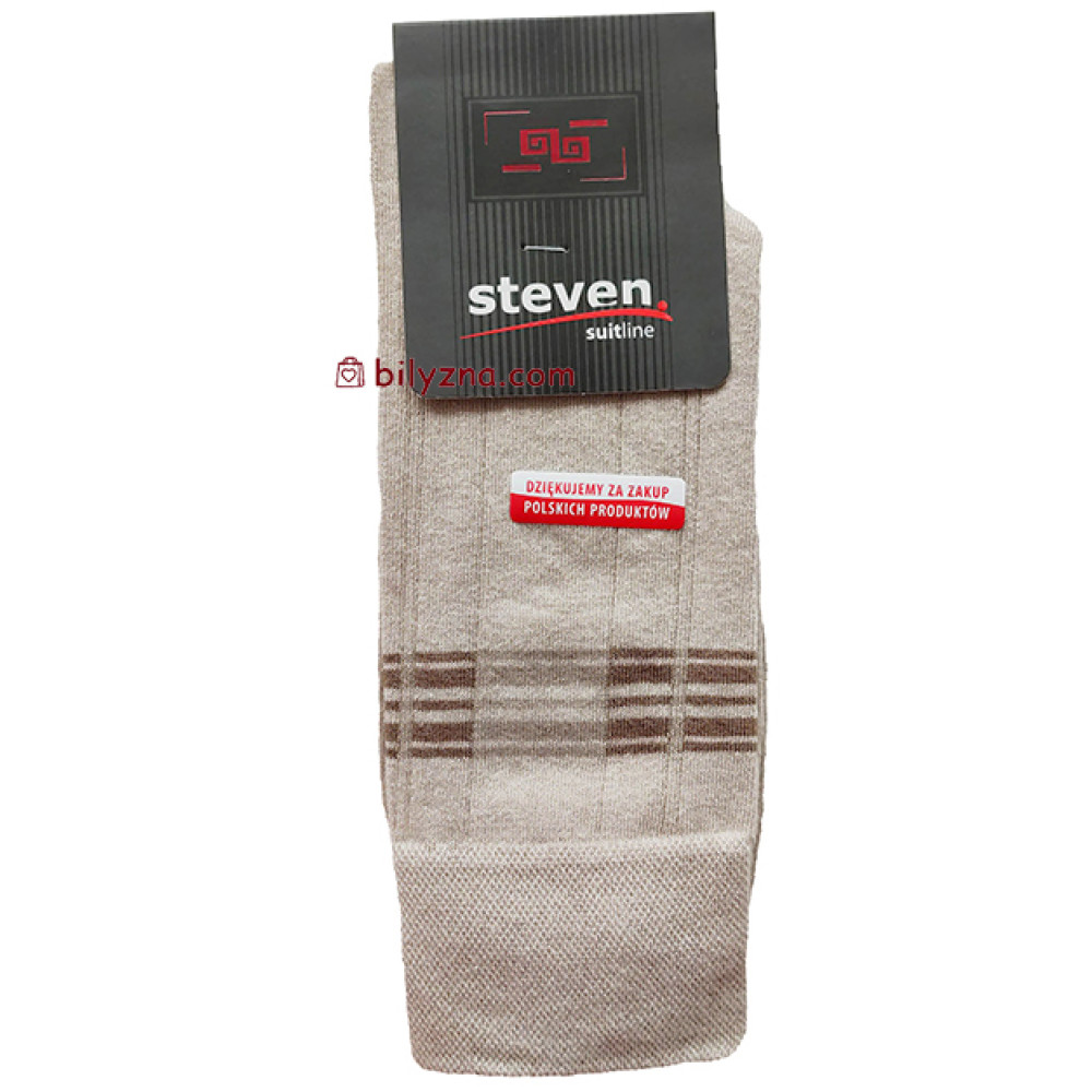 Steven 056/1 - 056 Бежеві високі чоловічі шкарпетки у смужку